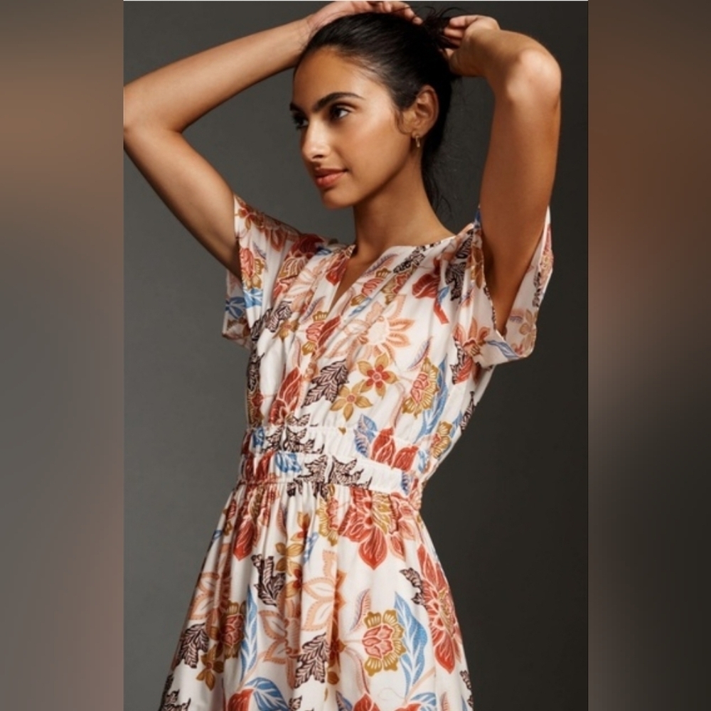 Anthropologie Somerset Maxi Dress XS Floral Boho Flowy Cottagecore Smocked Waist - Picture 2 of 11